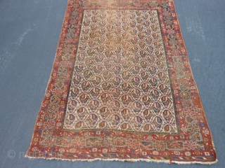 Persian Afshar, 4 x 5-9 (1.22 x 1.75), late 19th century, Botehs, worn, browns oxidized, small hole, I washed this piece, beautiful colors, plus shipping.        