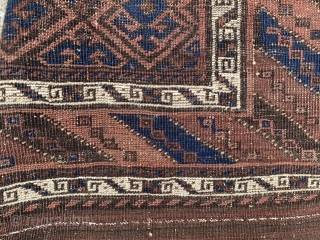 Persian Baluch, late 19th century, 3-2 x 6-8 (97 x 203), rug was hand washed, browns oxidized, floppy handle, 5 small holes, even wear, original edges, original kilim ends 3” and 5”,  ...