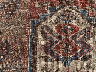 Persian Koliyai fragment, late 19th century, 3-5 x 5-6 (104 x 168), rug was hand washed, worn, holes, small faded white stain (pic), 
Fragment of large carpet, plus shipping.    