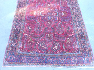 Persian Sarouk, 4-3 x 6-2 (1.29 x 1.88), circa 1920, good pile, good condition, fine weave, "painted", minor ends loss, I washed this rug, white knots in pile,
plus shipping.    