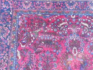 Persian Sarouk, 4-3 x 6-2 (1.29 x 1.88), circa 1920, good pile, good condition, fine weave, "painted", minor ends loss, I washed this rug, white knots in pile,
plus shipping.    