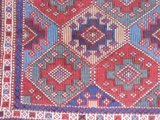 Persian Shah Savan Verneh bag face, late 19th century, 1-6 x 1-7 (.46 x .48), hand washed, ends frayed, weft wrapping technique, very good condition, great colors, plus shipping.    