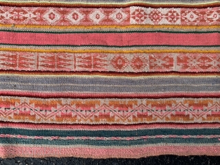 Peru/Ecuador Kilim, early to mid 20th century, 2-10 x 3-3 (86 x 99), very good condition, wool, closed tapestry with soumac bands, could use wash, reversible, plus shipping.     