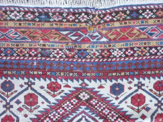 Caucasian Daghestan Prayer rug, late 19th century, 3-11 x 4-8 (1.19 x 1.42), original ends with knotted fringe, original edges, good condition, 2 small creases, browns oxidized, I washed this rug, two  ...