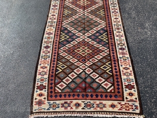 Saved Shah Savan Kilim runner,  early 20th century, 3-4 x 13-4 (102 x 406),  very good condition, reversible, rug was washed, closed tapestry weave, strong and tight, plus shipping.  