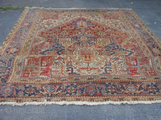 Persian Heriz, early 20th century, 9-3 x 12 (2.82 x 3.66), hole (from plant pot rot) 2-6 x 3, allow 6" past hole for rot, rest of rug is not rotted and  ...