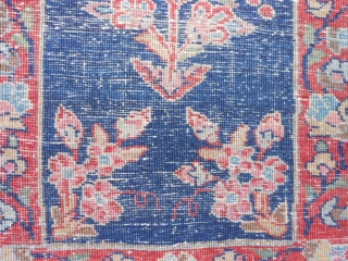 Persian Mohajeran Sarouk, early 20th century, 1-4 x 1-11 (.41 x .58), good pile, original edges and ends, ends overcast, rug was washed, fine weave, one end starting to pull apart (second  ...