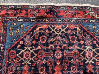 Persian Hamadan, early 20th century, 3-3 x 4-6 (99 x 137), rug was hand washed, good pile, minor end loss one end, complete original selvage other end, plus shipping.    