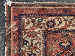 North West Persian, Kurdish, late 19th century, 4-2 x 7-2 (127 x 218), rug was hand washed, small birds, dragon border, wear, ends need little work, edges need little wrapping, small white  ...