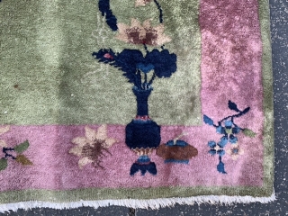 Nichols Chinese, early 20th century, 3-7 x 5-9 (109 x 175), rug was hand washed, good pile, bird, butterfly, vase, few white knots, high definition pics available, plus shipping.    