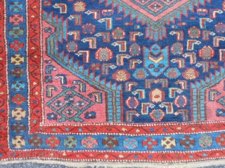 Persian Hamadan, 3-7 x 4-9 (1.09 x 1.45), early 20th century, good condition, good pile, has original selvage both ends, edges need some wrapping, nice colors and design, I washed this rug. 