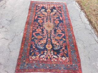Persian Hamadan, circa 1910, 3-8 x 6-11 (1.12 x 2.11), good condition, original selvage both ends, good pile, original edging (needs little work), I washed this rug.      