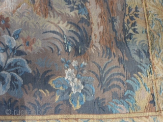 Flemish Tapestry, Late 19th Century, 6-11 x 7-9 (2.11 x 2.36), Forest Meadow Scene with Animals, clean, rings on back for hanging, some wear, some old repairs, plus shipping.    