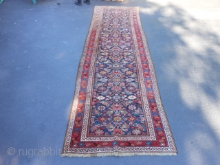 Persian Kurdish Runner, late 19th century, 3-4 x 12-0 (1.02 x 3.66), browns oxidized, rug was washed, decent pile - some wear, ends overcast, abrash main border, good colors, plus shipping.  