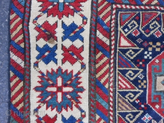 Caucasian Kuba/Shirvan, late 19th century, 3-11 x 6-2 (1.19 x 1.88), Moghan design, rug was hand washed, original ends, saturated colors, super green and purple, good pile, missing outer minor guard border  ...