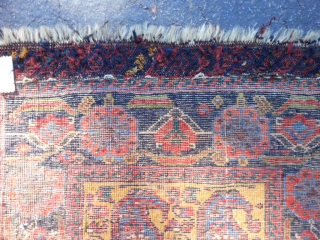 Persian Afshar Bag face, late 19th century, 1-7 x 1-8 (.48 x .51), rug was hand washed, saturated colors, great orange, green, gold, floppy handle, slight moth damage, 2 inch soumac piece  ...