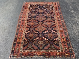 Persian Heriz,  late 19th century,  4-7 x 6-10 (140 x 208),  rug was washed,  end guard borders loss, side bindings need work,  browns oxidized,  wear,   ...