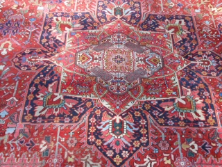 Persian Heriz, circa 1920, 9-9 x 12-7 (2.97 x 3.84), very good condition, original edges and ends, ends have been overcast, rug is clean, great size - small 10 x 13, good  ...