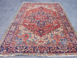 Persian Heriz Goravan, circa 1920, 7-9 x 10-9 (2.36 x 3.28), good condition, rug is clean, ends have been overcast, butter background, slight wear in places.       