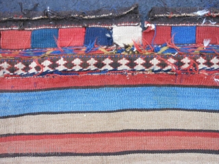 Persian Veramin Kilim bag, late 19th century, 2-1 x 2-4 (.64 x .71), good condition, slit taperstry weave, needs wash, see last pic back was shortened by 2 inches, plus shipping.  