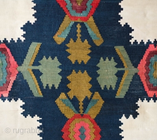 Karabagh Kilim, Late 19th century.  Finely woven, rich colors and wonderful border.  Cotton field with cross motifs in wool. 120 x 184 cm        