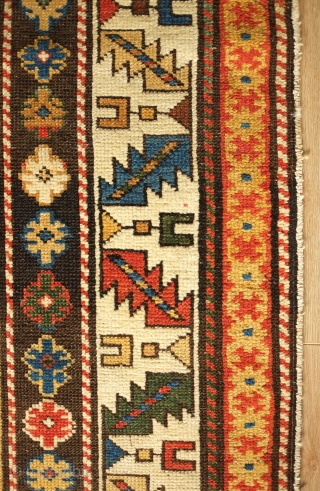 Daghestan Rug, 3rd-4th Quarter of the 19th Century. Wonderful color scheme. Unusual design with trees of life on the bottom. Visually keeps the eye interested. 118 x 193 cm.
    