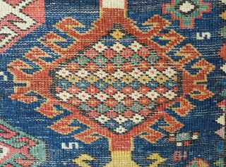 Shirvan Runner, 3rd to 4th Quarter of the 19th Century. Fantastic colors.  Hooked medallion aligned in two columns.  The rug has some worn spots and a section at the bottom  ...