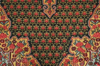 Senneh Kilim, 2nd quarter of the 20th century.  Great natural colors.  Field full of pink and green flowers.  A rich, striking kilim.  140 x 207 cm.   