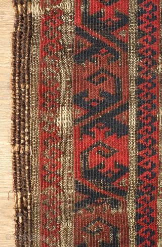 Baluch prayer rug, Khorasan, 3rd quarter of 19th century. Distressed and missing the bottom border but still got it.  93 x 150 cm         