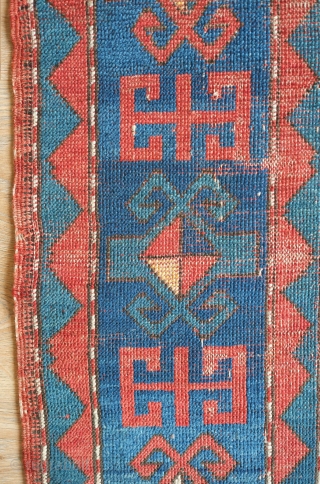 Fachralo Kazak rug, Mid to 3rd quarter of the 19th century?  Intriguing double cross motif which almost foats over the ground.  A striking effect with the use of contrasting red  ...