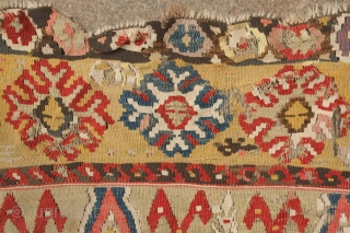 Sebinkarahisar kilim, 3rd to 4th quarter of the 19th century. It bears a rare four mihrab design. Trees of life surround the mountain-like prayer niches. Note some areas of wear. 168 x  ...