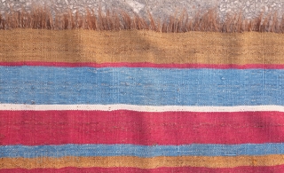 Shushtar Bakhtiyari kilim, 19th century.  Camel wool ground.  Very floppy, fine feel. Wonderful colors.  Unusual size.  91 x 137 cm         