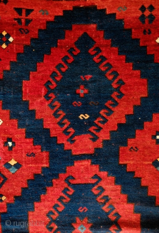 Kazak Rug, possibly Borchalu, 1920s.  Deeply saturated colors.  Very soft wool.  Some very slow areas of slightly lower pile.  141 x 215 cm      