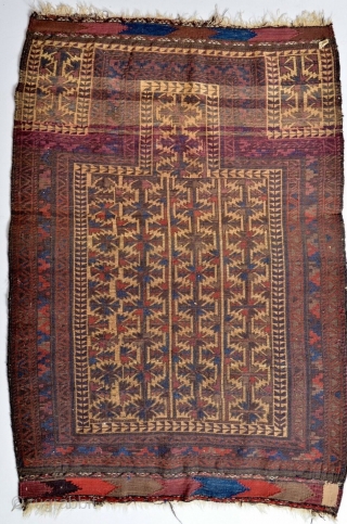 Antique Baluch prayer rug in lovely condition.  All dyes appear natural.                     