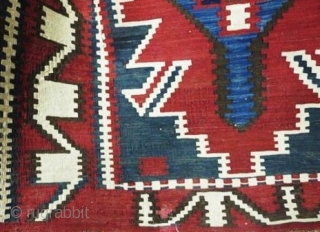 Antique Caucasian Kuba kilim, last quarter of the 19th century, very fine weave, all dyes appear natural, beautiful array of blue including a lovely blue-green, one small early reweave (last photo), 6'by  ...