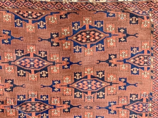 Antique Yomut main carpet with "kepse" gul, circa 1880-1890.  All dyes natural.  Fresh from a Florida estate.  Please ask for additional photos if needed.      