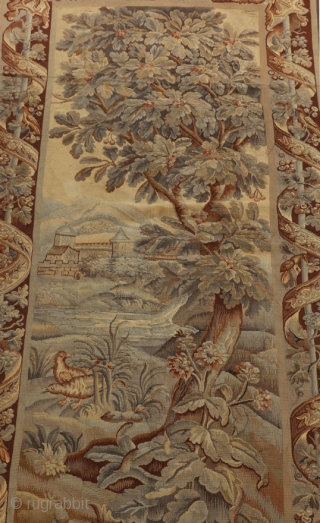 Antique French 19th century verdure tapestry.  Originally sold by Vojtech Blau in New York in 1990.  From an Atlanta GA estate.  10'6" by 4'8".      