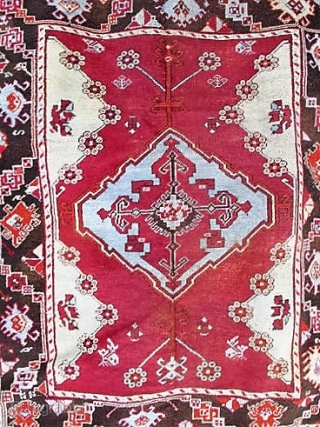 Antique Anatolian carpet, early 1900s, complete and in fair condition with brown oxidation as expected.  Dyes look good to my eye. 67" by 45".  Please ask for additional photos if  ...