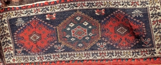 Antique Veramin? mafrash panel, very tight weave, very soft silky wool, slightly depressed warps, all dyes appear natural including the pale yellow.  If this is indeed a Veramin panel, it is  ...