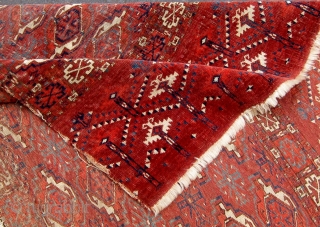 Finest small size 25-gul Tekke chuval fragment, mid nineteenth century, all dyes natural, 27" by 36".  Please ask for  additional photos.          