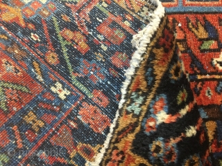 Old Karajah rug from 1940s in good condition with one area of localized wear. Silky wool (not dry like later pieces). Ends attrition. 6'4"x4'5". Washed. Fine weave. No holes or repairs.  