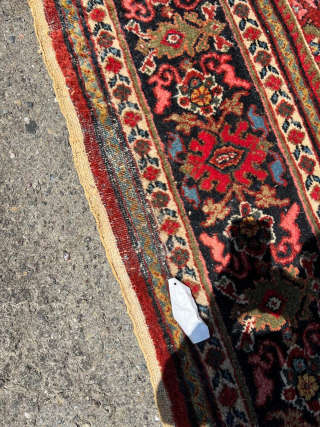 Decorative Mahal carpet from 1930s-1940s with nice saturated colors (green, blue, yellow,etc) in 13.5’x10.5’ size. It has few spots of moth damage along two edges as shown in the photos. The pile  ...