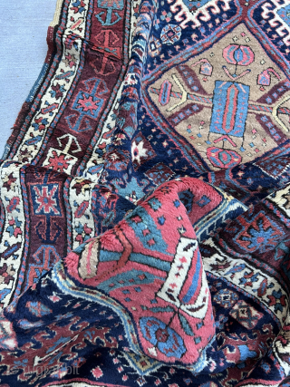 Antique Shahsavan runner from North west Iran (Azarbiajan - Moghan steppe) from early 20th century with saturated jewel like colors, fleecy shiny wool and plush pile. Size is 12'7"x3'11"
    