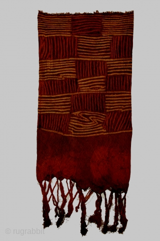 Africa,Ivory Coast, Dida tribe woman's tubular ceremonial garment of rafia fiber, 14 x 42 inches (each side), condition: overall some small holes, losses at the bottom edge on one side. Dida textiles  ...