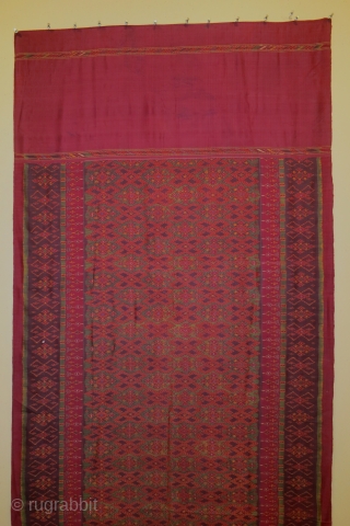 Cambodia, ikat dye patterned silk shawl,  19th century, 36 x 110 inches, excellent condition.                  
