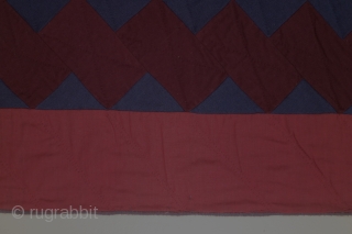 Amish or possibly Mennonite quilt from Pennsylvannia, wool flannel front fabric, 19th century, 76 x 78 inches, Streak of lightening design, Good condition some small damages and repairs.     