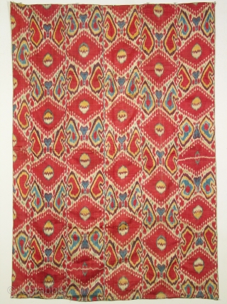 Uzbek ikat wallhanging, Bokara, silk resist dyed warps and cotton wefts, 56 x 83 inches, in excellent condition.               