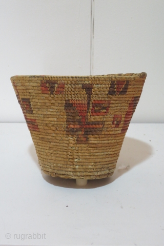Pre-Columbian Tiwanaku culture basket from Bolivia, circa 800-1100 AD, 5 inches high and 6 inches across. this basket is patterned by unique glyph-like or zoomorphic patterning extending over the body of the  ...