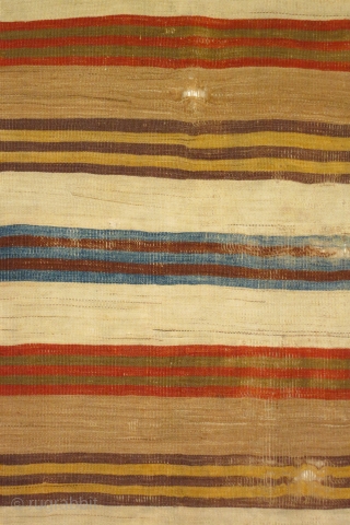 Anatolian kilim, banded/striped design, 10 feet 2 inches x 28 inches ( 310 x 70cm), circa 1800, contains some camel hair bands. There is no clear differential wear betwwen the long sides  ...