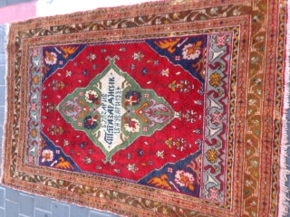 Turkish? rug. Inscribed in Cyrillic alphabet,"Bulgaria, T. PAZARDJHYK, 1st of January 1924" size :180x122-cm ask                  